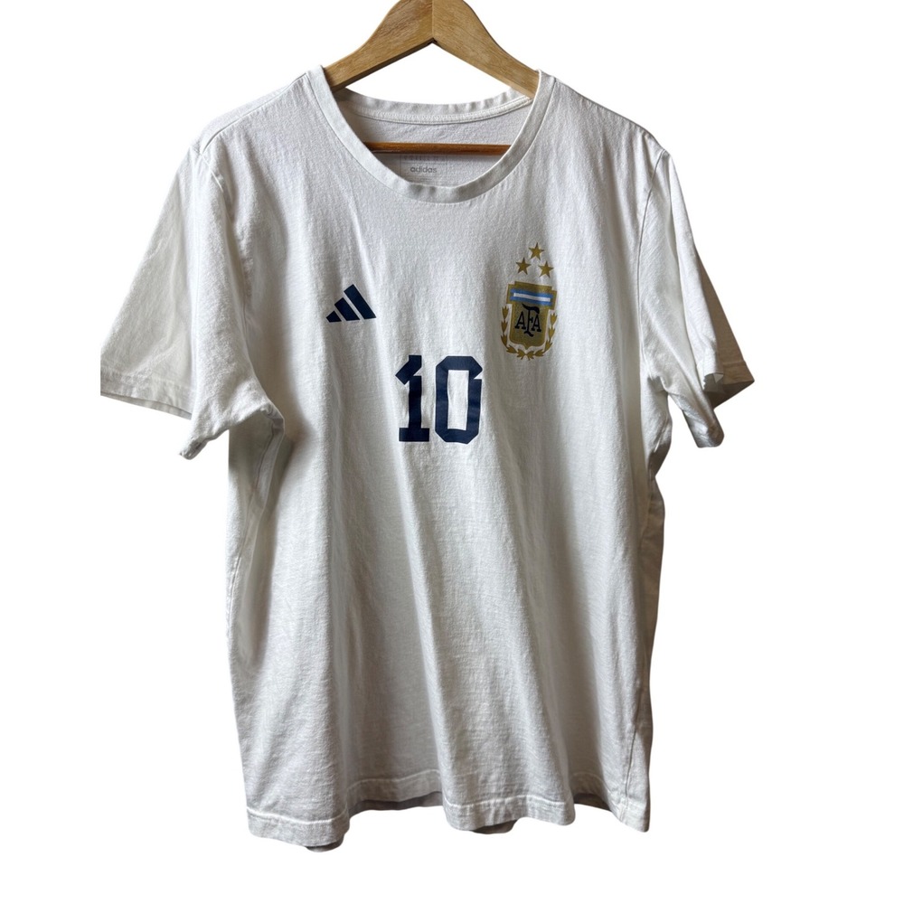 Adidas Argentina Messi 10 T-Shirt Mens XL White AFA 3-Star Soccer Tee Futbol